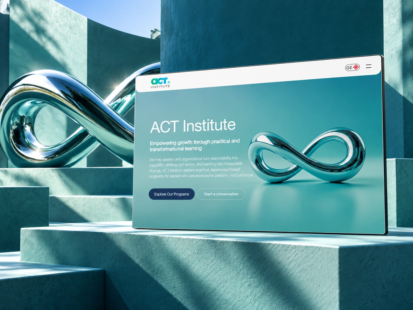ACT Institute’s teal visual identity and professional learning website in an art-directed composition.