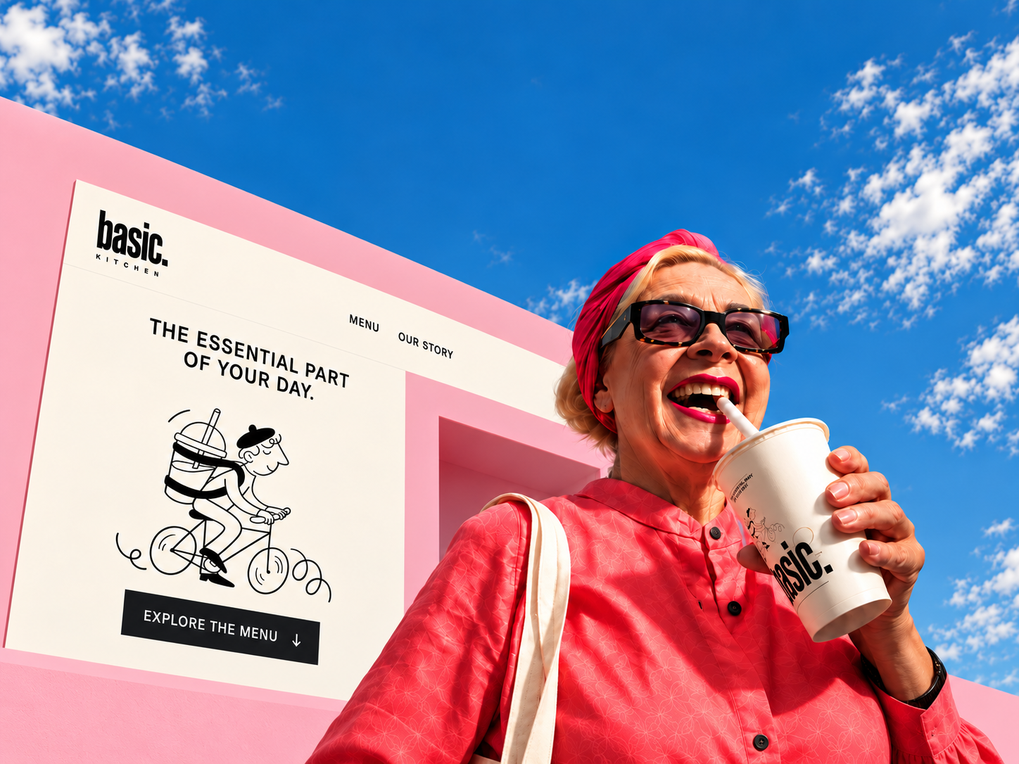Basic Kitchen brand and website in a playful pink photographic composition