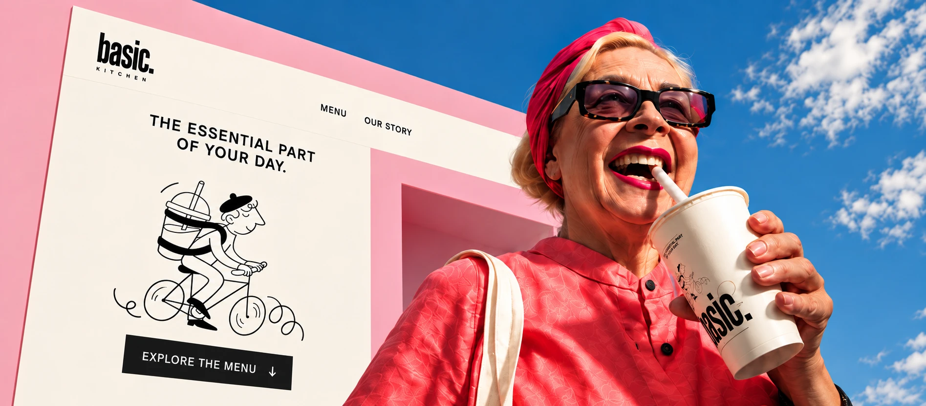 Basic Kitchen brand and website in a playful pink photographic composition