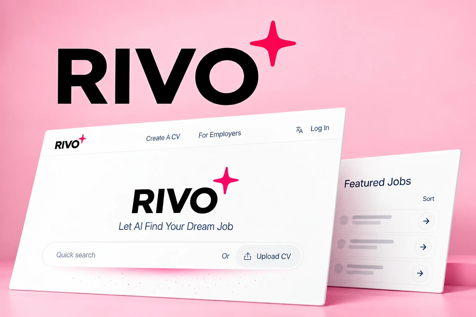 Rivo pink identity and career platform interface composition